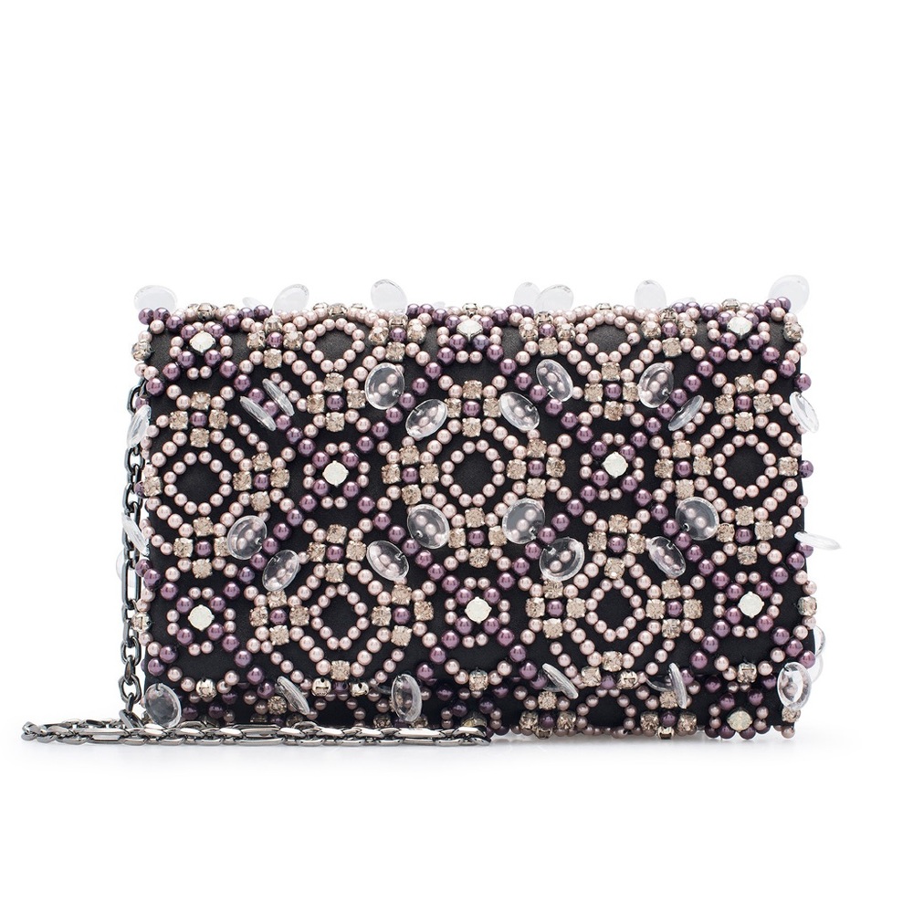 NEW Oscar de la Renta Embroidered Satin Dede Bag
